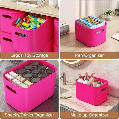 8 Pack Pink Storage Bins with Lids Stackable Storage Container for Organizing, Storage Boxes with Handle for Shelves, Cute Storage Bin for Craft, Snacks, 9.85x6.9x5.7 inch