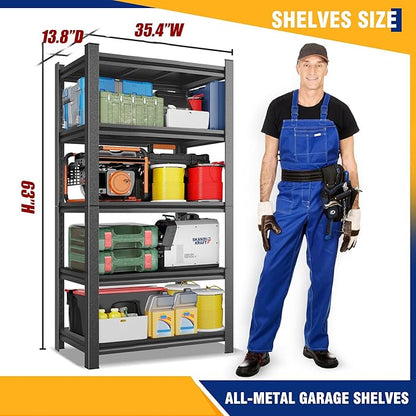 Garage Shelving Unit RustproofHeavy Duty Storage Shelves Easy Assembly Adjustable Metal Steel Utility Shelf Rack Garage Storage Organize for Tools,Basement,Warehouse,63" Hx35.4 Wx13.8 D