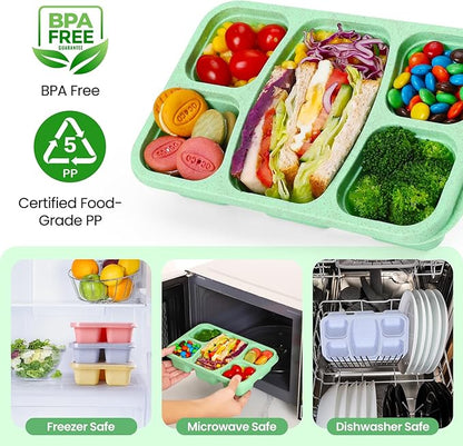 Bento Box Adult Lunch Containers 4 Pack, 5 Compartment Reusable Lunchable Containers for Kids, Stackable Snack Box With XXL Space for Sandwiches,Meal Prep for School Travel