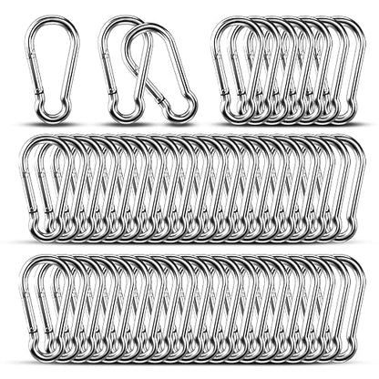 Small Carabiner Clip Hooks, 50pcs 1.57 inch Carabiners Heavy Duty, 304 Stainless Steel Spring Snap Hook Fits Camping Hiking, Metal Clips for Rope Chain Keys Rings
