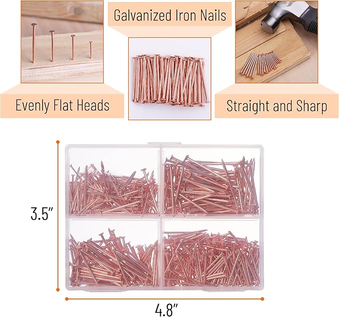Mr. Pen- Nail Assortment Kit, 600 Pcs, 4 Sizes, Rose Gold, Small Nails for Hanging Pictures, Finishing Nails, Wall Nails for Hanging, Pin Nails, Hardware Nails, Assorted Nails, Galvanized Nails
