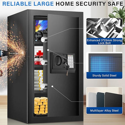 23.62 inches Tall Safe Box, 4.4 Cuft Home Safe with Fireproof Waterproof Bag, Anti-Theft Digital Security Lock Box with Smart Alert System, Removable Shelf, Mute Function, Document Safes for Jewelry