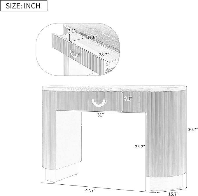 Modern Console Table with Vertical Ribbed Design, Compact Storage Entryway Table with Functional Drawer for Living Room
