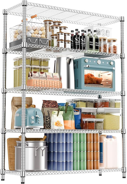 1750LBS 47.2" W 5 Tiers Shelf Steel Storage Shelves Metal Shelving Unit Steel Organizer Wire Rack for Home,Kitchen,Office,Garage Chrome 17.7" D x 47.2" W x 72.4" H