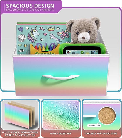 Sorbus Kids Dresser with 4 Drawers - Storage Chest Organizer Nightstand - Steel Frame, Wood Top, Tie-Dye Fabric Bins for Clothes - Wide Furniture for Bedroom, Hallway, Nursery, Closet, & Apartment