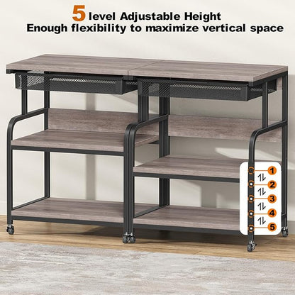 EasyCom 23.6''x18.9'' Extra Large Printer Stand with Drawer, 5-Adjustable Heights 3 Tier Table with Wheels, Rolling Printer Cart with Storage for Printer Scanner Fax Home Office Use