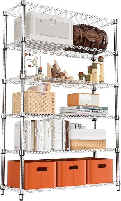 2100LBS 47.2" W 6 Tiers Shelf Storage Shelves Metal Shelving Unit Heavy Duty Garage Shelving Adjustable Wire Shelves for Pantry,Kitchen,Garage,Basement,Chrome 17.7" D x 47.2" W x 82.4" H