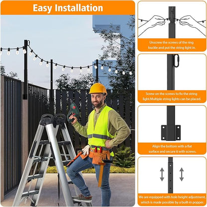 AILBTON 2.6Ft String Light Poles 10 Pack,Light Poles for Outside Lights,Outdoor with Fence Brackets Hanging Lights,Metal Stand Deck Patio Backyard