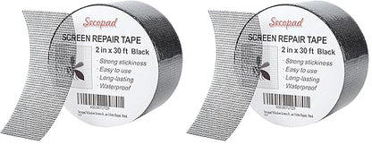 Black Window Screen Repair Tape, 2 in X 30 FT (360IN) Screen Repair Kit for Windows or Doors, Strong Adhesive Fiberglass Mesh Patch Tape (Pack of 2)