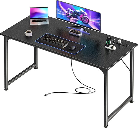 PRAISUN 47 X 20 Inch Office Computer Desk with Power Outlets and USB-C Port, Larger Gaming Desk, for Home Office, Study, Bedroom, Writing Work from Home Table, Metal Frame, Black