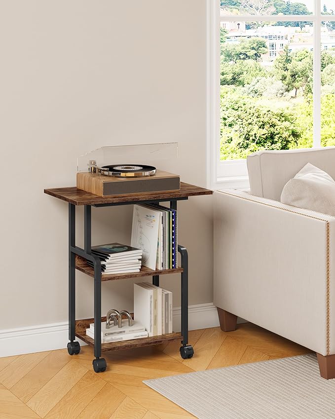 23.6-in Printer Stand with Storage, 3-Tier Printer Table for Home Office, Printer Cart Under Desk Storage, Suitable for Study, Kitchen, Living Room, Rustic Brown and Black TPS02BF