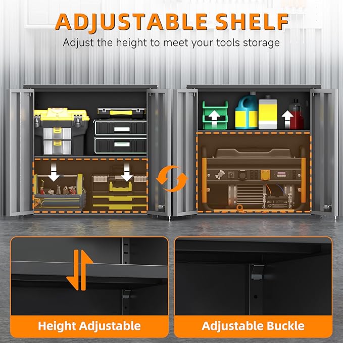 Garage Wall Cabinet, Metal Wall Cabinets with 2 Doors, Wall Cabinet with Lock, 26'' Gray Wall Mounted Floating Tool Cabinets for Home Office, Warehouse, Kitchen, Bathroom, Utility Room