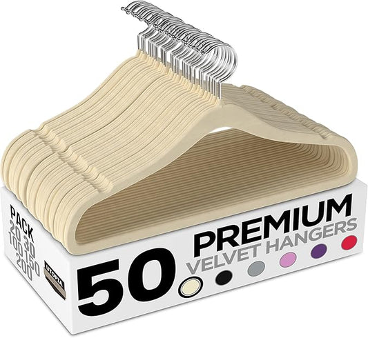 Utopia Home Velvet Hangers 50 Pack - Non-Slip Suit Hangers with 360 Degree Rotatable Hook - for Pants, Coats, Shirts & More (Ivory)