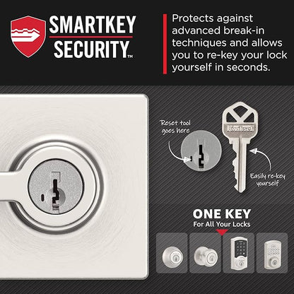 Kwikset Casey Entry Door Handle with Lock and Key, Secure Keyed Reversible Lever Exterior, For Front Entrance and Bedrooms, Satin Nickel , Pick Resistant Smartkey Rekey Security and Microban