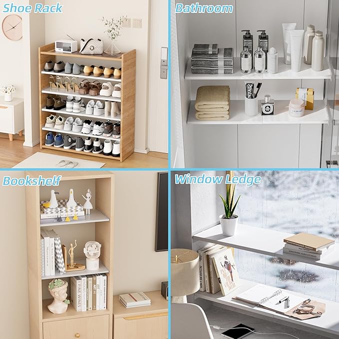 Expandable Closet Shelves, 3 Pack Adjustable Metal Closet Organizers and Perforated Storage Shelves for Wardrobe, Kitchen Pantry, Shoe Rack, (White,11.8" D x 17"-31" W,3PCS)