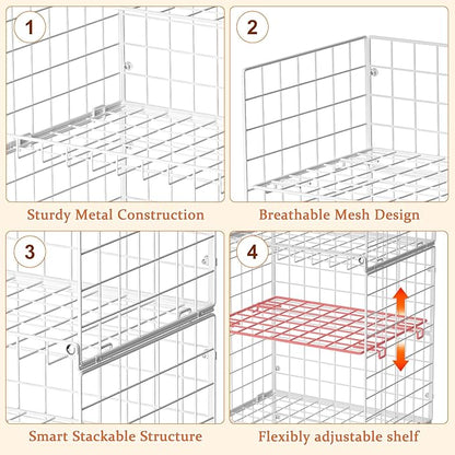 8-Tier Stackable Closet Organizers, Foldable Wardrobe Basket, Metal Closet Organizer and Closet ShelvesWhite
