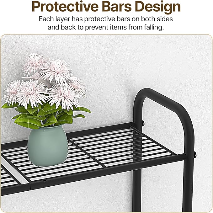 3 Tier Over The Toilet Storage Rack, Bathroom Organizer Shelf Over Toilet with 4 Hook, Space Save Freestanding Metal Bathroom Shelves