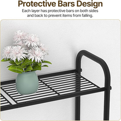 3 Tier Over The Toilet Storage Rack, Bathroom Organizer Shelf Over Toilet with 4 Hook, Space Save Freestanding Metal Bathroom Shelves