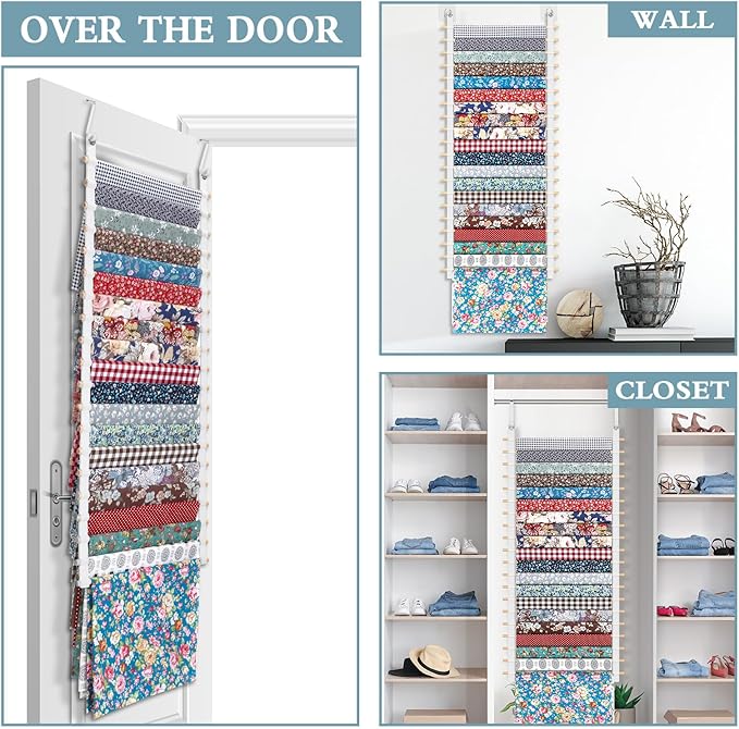 20-Shelf Hanging Wall Fabric Organizer, Over The Door Cloth Organizer with 4 Hooks, Closet Hanging Fabric Storage for Sewing & Quilting Collection(16.5 Inch)