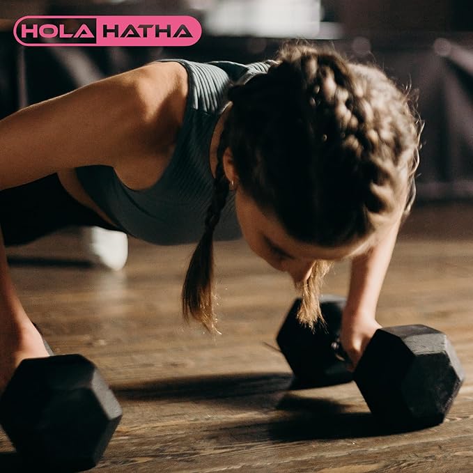 HolaHatha Hexagonal Dumbbell Weights Set, Home Gym Equipment Set, Portable Weighted Exercise Dumbbells for Fitness, Training, and Lifting Workouts