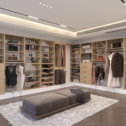 Modular Closet Organizer, 84" Wide Tower System with Hanging, Wooden Closet Storage for Walk-In and Bedroom, Wall-Mounted Wardrobe Organizer Kit
