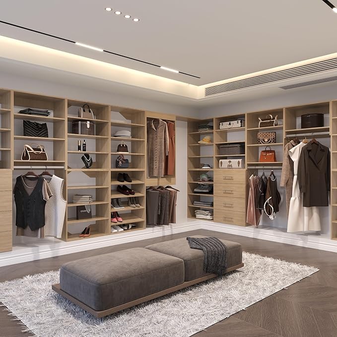 Closet Organizer, Walk-In Closet Wood Tower System, 72" Wide, Wall-Mounted Bedroom Wardrobe Storage