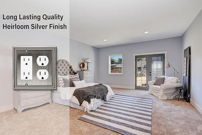 Henne Bery Sunken Pearls Heavy Duty Decorative Wall Plate Switch Plate Outlet Cover (Decorator/Duplex, Heirloom Silver)