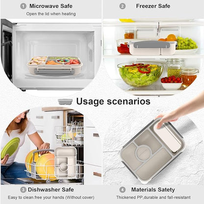 Bento Box Adult Lunch Box Kids,Lunch Containers for Adults/Kids/Toddler,5 Compartments Bento Lunch Box with Sauce Vontainers,Microwave & Dishwasher & Freezer Safe,BPA-Free(White)