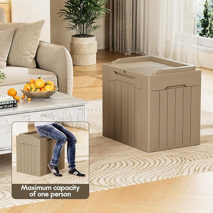 YESHOMY 30 Gal Plastic Storage Bins with Lid Stackable Box Organizers for Living Room, Office, Dorm, 1 Pack, Light Brown