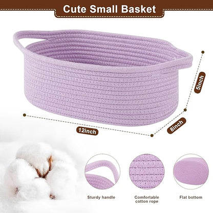 OIAHOMY Gift Basket with Handle, Small Woven Basket with Gift Bag，Ribbon and Wrap Tissue Paper，Nursery Bins Empty to Fill with Small Items, Baby，Pet Toy Organizer - Lilac Purple