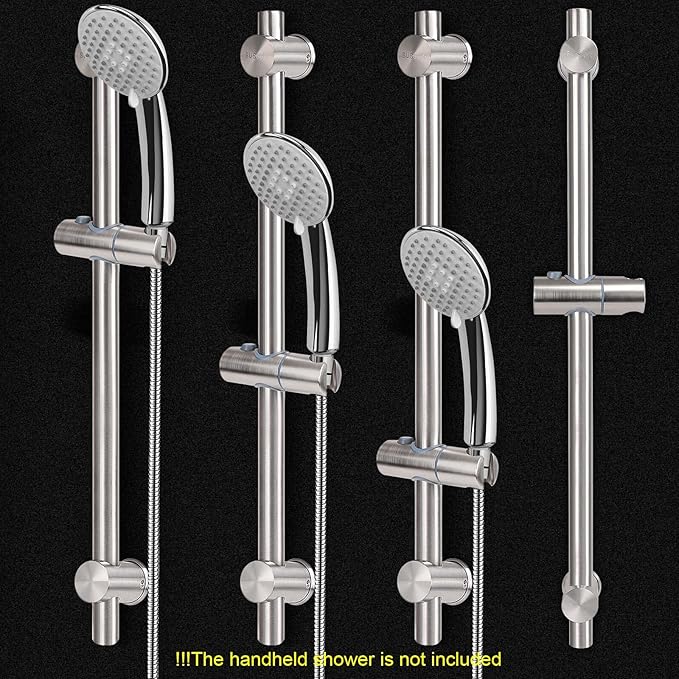 NearMoon Slide Bar with Height/Angle Adjustable Handheld Shower Holder, Bathroom SUS 304 Stainless Steel Head Holder for Bath (Screw Mounted, Brushed Nickel)