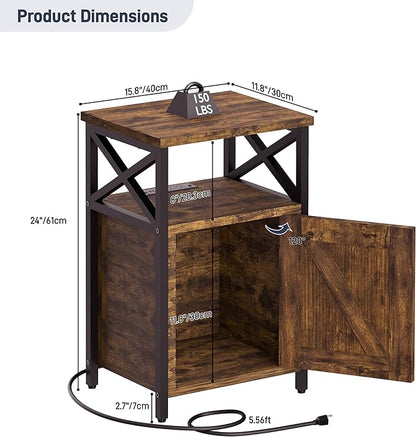 Wooden Nightstand with Lock, Bedside Table with Drawer, Bed Side Table with Charging Station, 3 USB & 2 Outlets, Night Stand with Storage Cabinet, End Table for Bedroom, Brown
