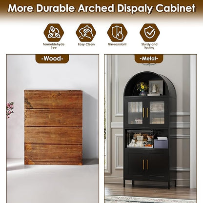Metal Arched Pantry Cabinet,Black Arched Kitchen Pantry Cabinet with 4 Doors for Kitchen Home, Assemble Required,Black,72.83"×30.71" W×15.35" D
