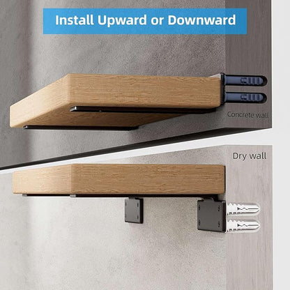 Shelf Brackets Floating Shlef Brackets 12-Inch 6-Packs, 1/5-Inch Thick Heavy Duty Shelving Brackets for Wood Shelves, 12" Hidden Black Metal L Bracket Shelf Bracket Supports with 160 Lbs Load Capacity