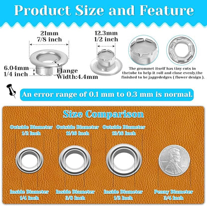 643Pcs Grommet Tool Kit 12mm 1/2 Inch(Inside Hole Size) Eyelet Kit with 320Pcs Eyelets Grommets, 320Pcs Washers and Grommet Eyelet Pliers for Leather/Belt/Shoes/Crafts
