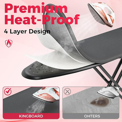 APEXCHASER Ironing Board, Compact Iron Board with Silicon Mat, Foldable Ironing Board with Heat Resistant Cover, 7 Height Adjustable, Space Saver Iron Board,13x43 Black