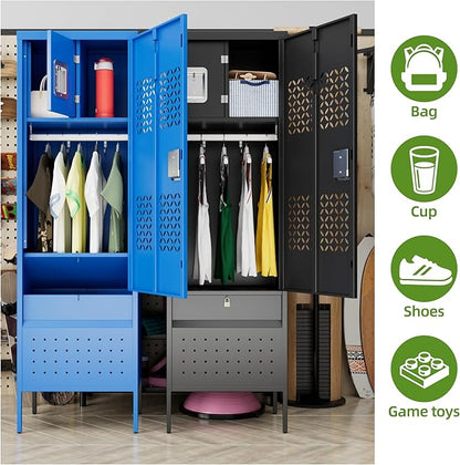 Locking Metal Lockers with Hanging Rod,1 Door Metal Storage Locker for Gym,Basketball Gym,Gymnasiums,Utility Room,Assembly Required,Blue