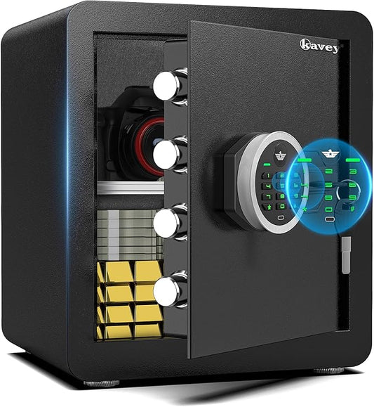 kavey 1.7 Cub Safe Box, Home Safe with Digital Keypad and Dual Alarm System, Money Safes box With Mute Function and LED Light, Safes with Removable Shelf, Safes for Money Valuables