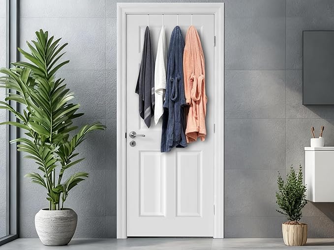Over The Door Metal Hooks with Plastic Coating 5.5" Fit 0.5" to 1 3/8" Door 2 Pcs Heavy Duty Single Towel Robe Rack Wreath Bathroom Shower Hanger Shoe Organizer Ironing Board Short White