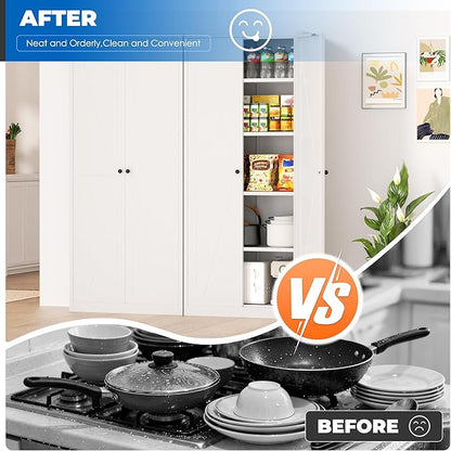 INTERGRAET 63" H Pantry Cabinet, Kitchen Pantry Storage Cabinets with 2 Doors and 4 Shelves, Metal Storage Cabinet,Cupboard for Home,Kitchen,Living Room/Dining, White