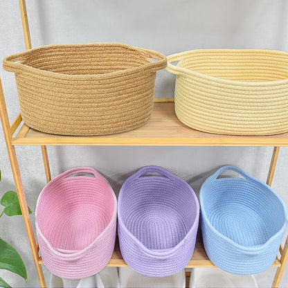 ABenkle Small Basket with Handles - Decorative Durable Rope Woven Storage Bin Shelf Storage Organizer Cube, Easter Baby Gift Basket, 12"x8"x5"