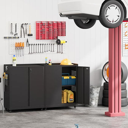 Garage Storage Cabinet with Wheels, Metal Storage Cabinets for Hanging Tools, Rolling Tool Cabinet, 34''H Heavy Duty & Rust Resistant Storage Cabinet for Garage, Warehouse, Office