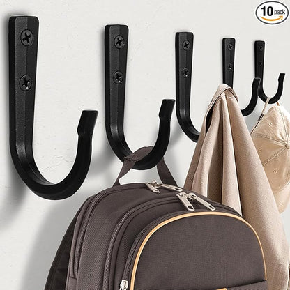 WODEGIFT 10Pcs Large Size Heavy Duty Wall Hooks, Coat Hooks, Wall Hooks for Hanging Pans, Backpacks, Coats, Garage Items (Black)