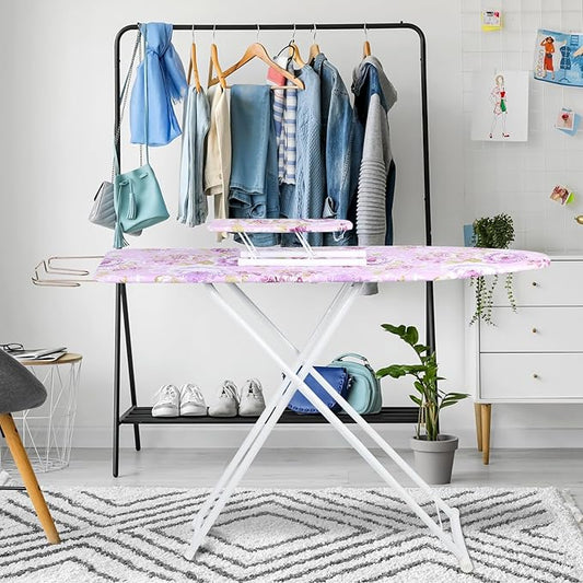 Foldable Ironing Board 43" x 13", Height Adjustable Iron Board with Heat Resistant Cover & Iron Rest, 43" Long Ironing Board with Sleeve Board, for Laundry Room