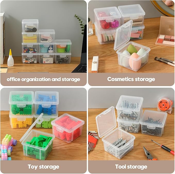10-Pack Small Plastic Containers with Lids, Clear Stackable Storage Boxes & Bins Organizer for Bead Organizer, Craft Storage, Stickers, Jewelry & Small Items – Square Small