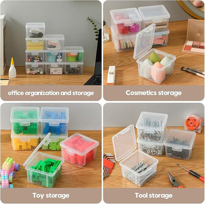 10-Pack Small Plastic Containers with Lids, Clear Stackable Storage Boxes & Bins Organizer for Bead Organizer, Craft Storage, Stickers, Jewelry & Small Items – Square Small