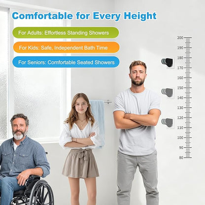 Hibbent Shower Head Holder, Strong Adhesive, Waterproof, Height Adjustable, Wall Mount, No Drilling, Matte Black
