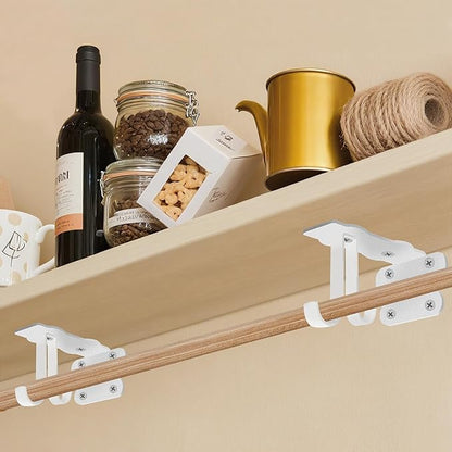 SOGAL 6 Inch White Brackets | Heavy Duty Modern Floating Supports for Kitchen Pantry - 150LB Capacity, Utility Hooks Included