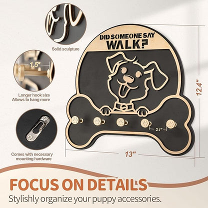MTERSN Dog Leash Holder for Wall - Decorative Key Organizer and Leash Holder Wall Mount with 5 Dogs Paw Print Hooks for Dogs Leashes,Coat,Toys- Dog Accessories Organizer for Rustic Home Decor