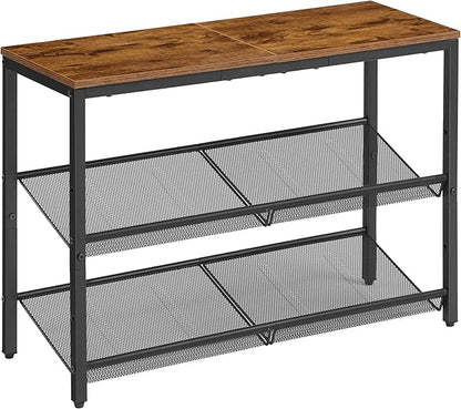 VASAGLE Shoe Rack for Entryway, 3-Tier Shoe Rack Organizer with Storage Shelves and Spacious Top, Freestanding, Adjustable, Industrial, Rustic Brown and Ink Black ULBS043KD01